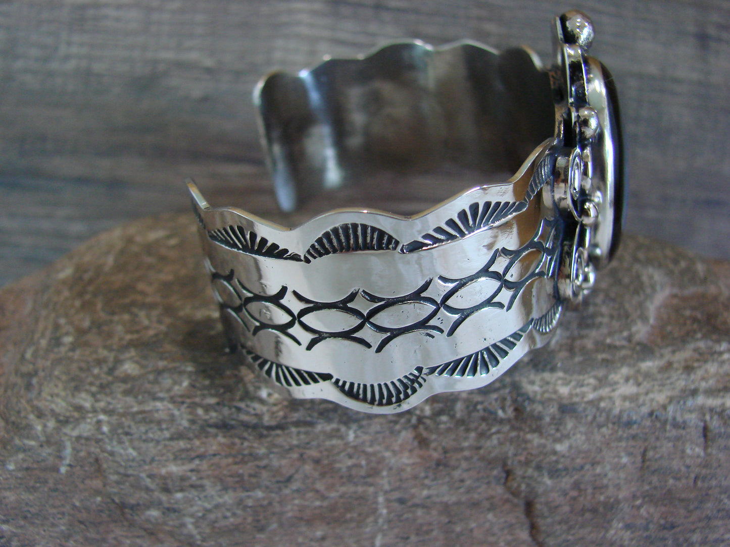 Navajo Indian Nickel Silver & Onyx Bracelet by Cleveland