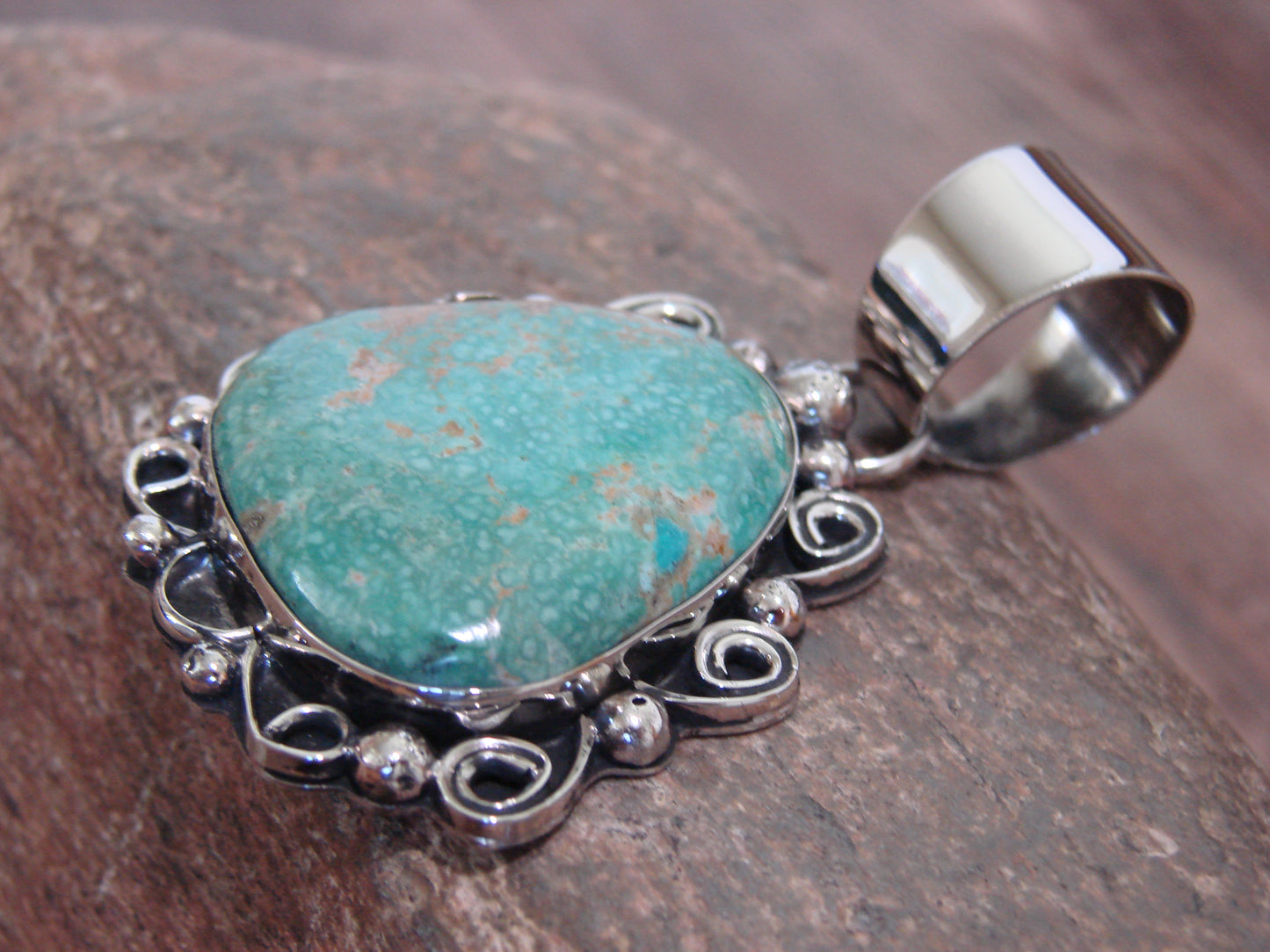 Native American Nickel Silver & Turquoise Pendant - Cleveland