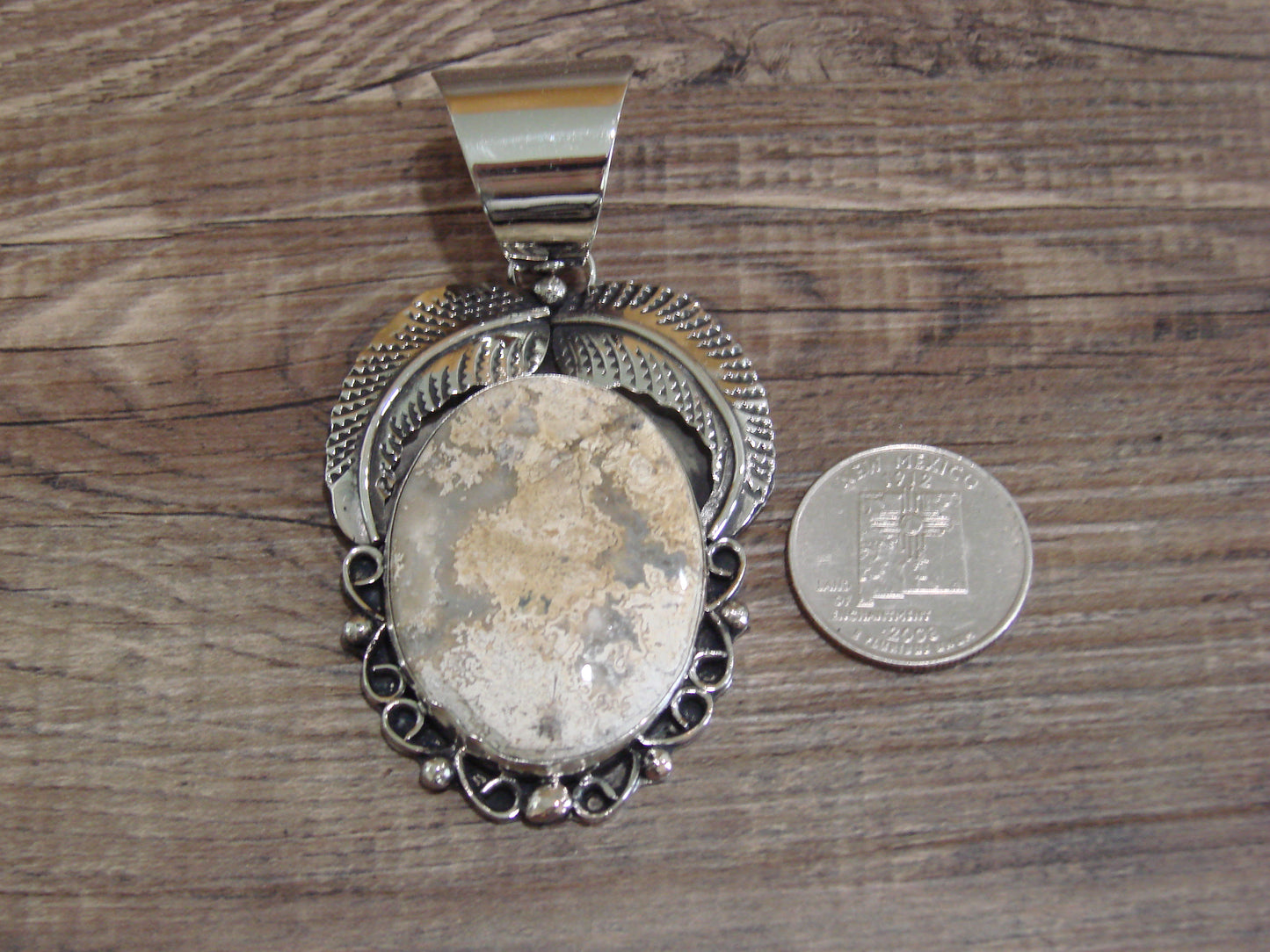 Large Navajo Indian Nickel Silver & Jasper Pendant by Cleveland