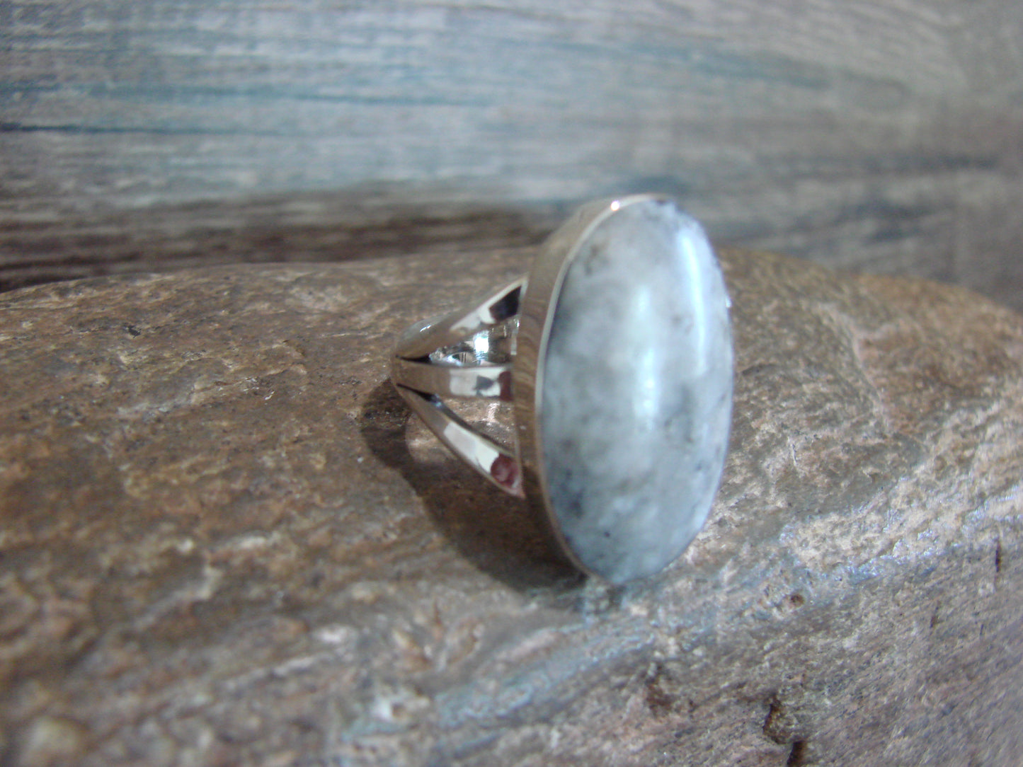 Native American Sterling Silver & White Buffalo Turquoise Ring by Smith - Size 6