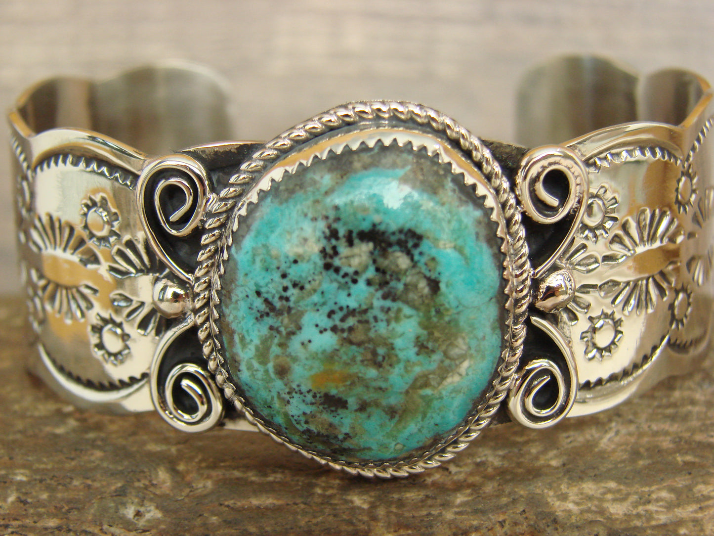 Native American Nickel Silver & Turquoise Bracelet by Cleveland