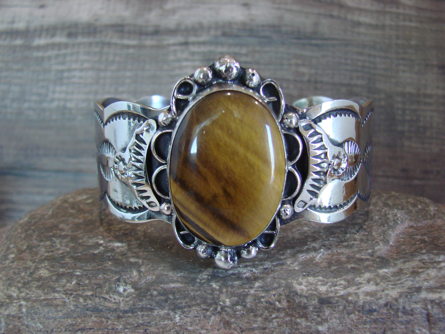 Navajo Indian Nickel Silver & Tiger Eye Bracelet by Cleveland