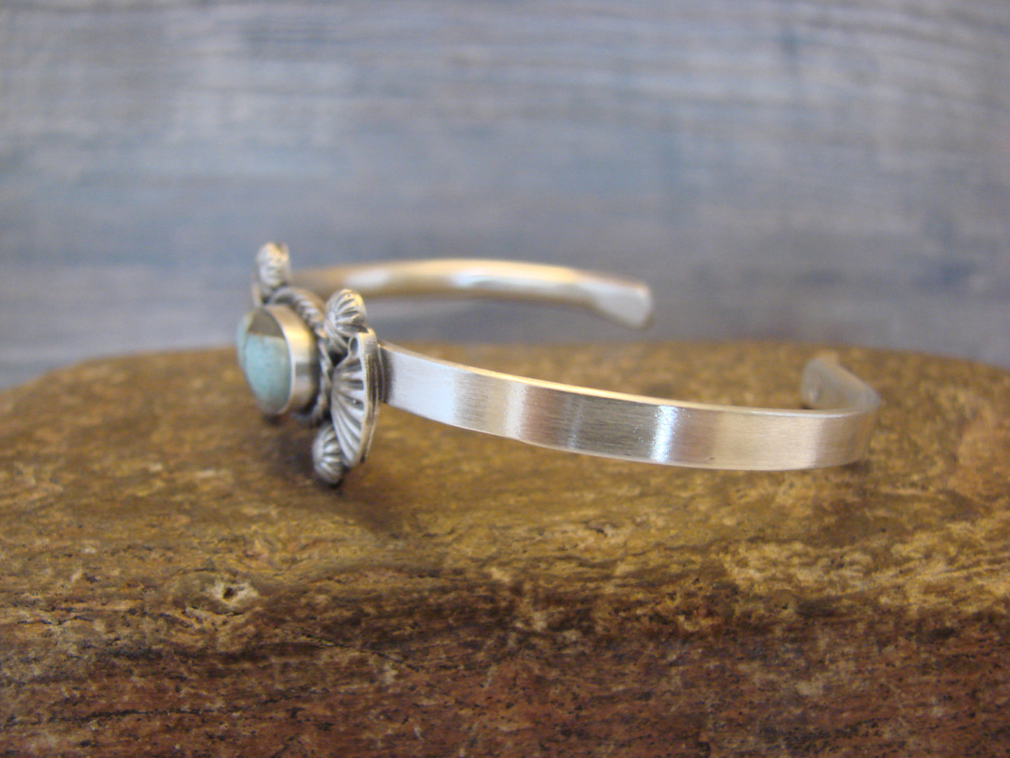 Small Native American Sterling Silver & Sonoran Turquoise Bracelet