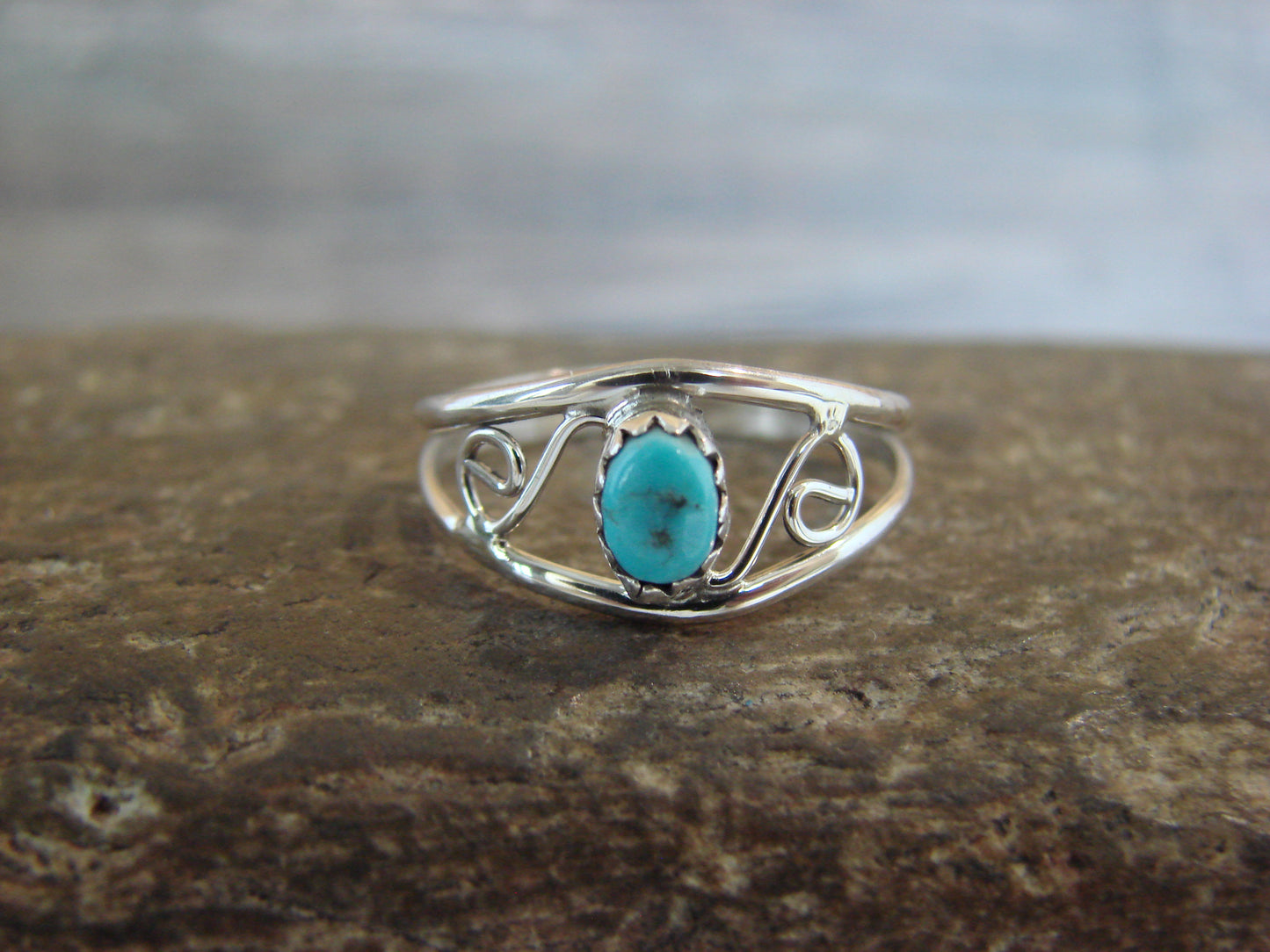 Native American Sterling Silver & Turquoise Ring Size 7 by Lincoln