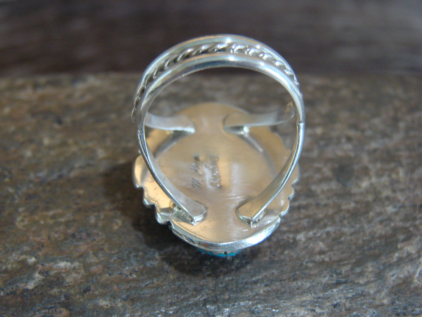 Native American Sterling Silver Turquoise Cluster Ring - Chee - Size 7