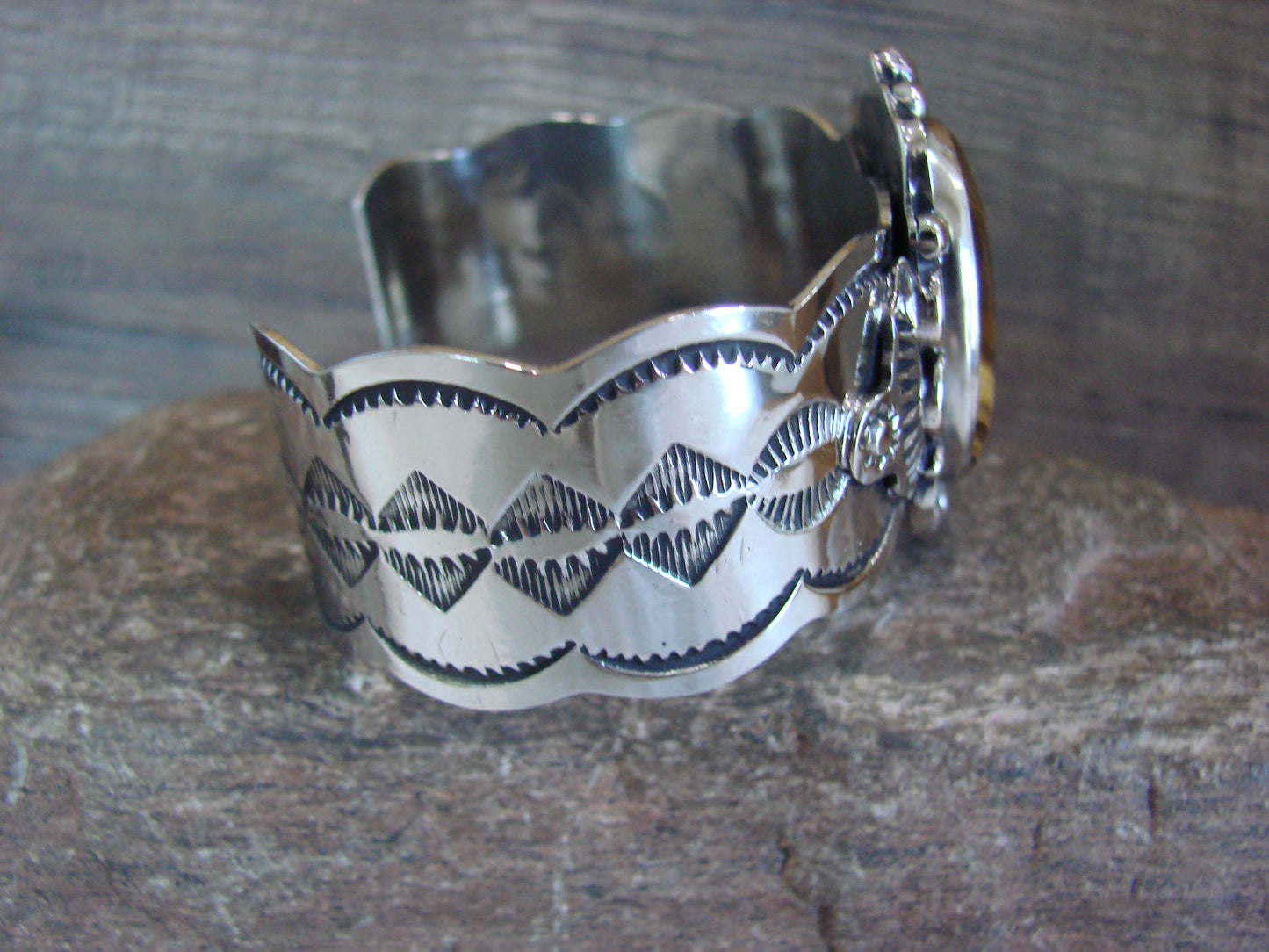 Navajo Indian Nickel Silver & Tiger Eye Bracelet by Cleveland