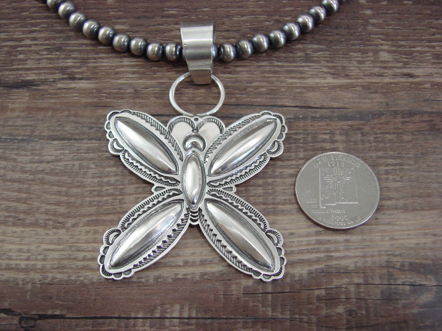 Native American 18" Sterling Silver Butterfly Necklace by Roland Dixon