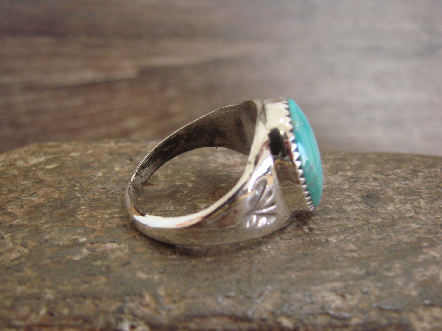 Native American Sterling Silver & Turquoise Ring by Bekis - Size 10