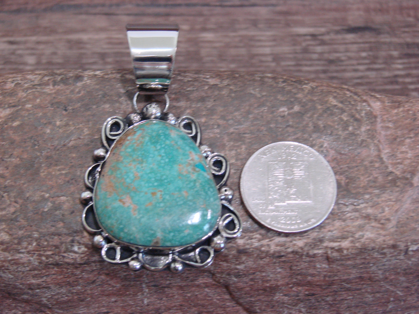 Native American Nickel Silver & Turquoise Pendant - Cleveland