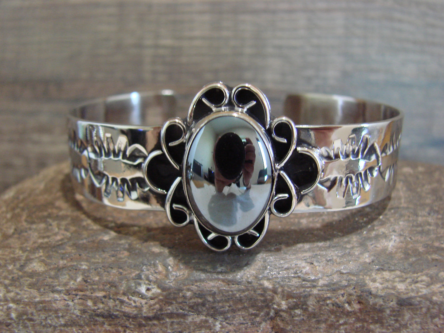 Navajo Indian Nickel Silver & Hematite Bracelet by Cleveland