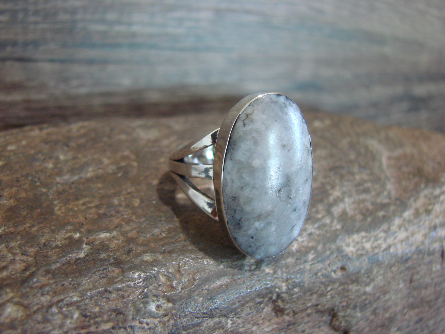 Native American Sterling Silver & White Buffalo Turquoise Ring by Smith - Size 6