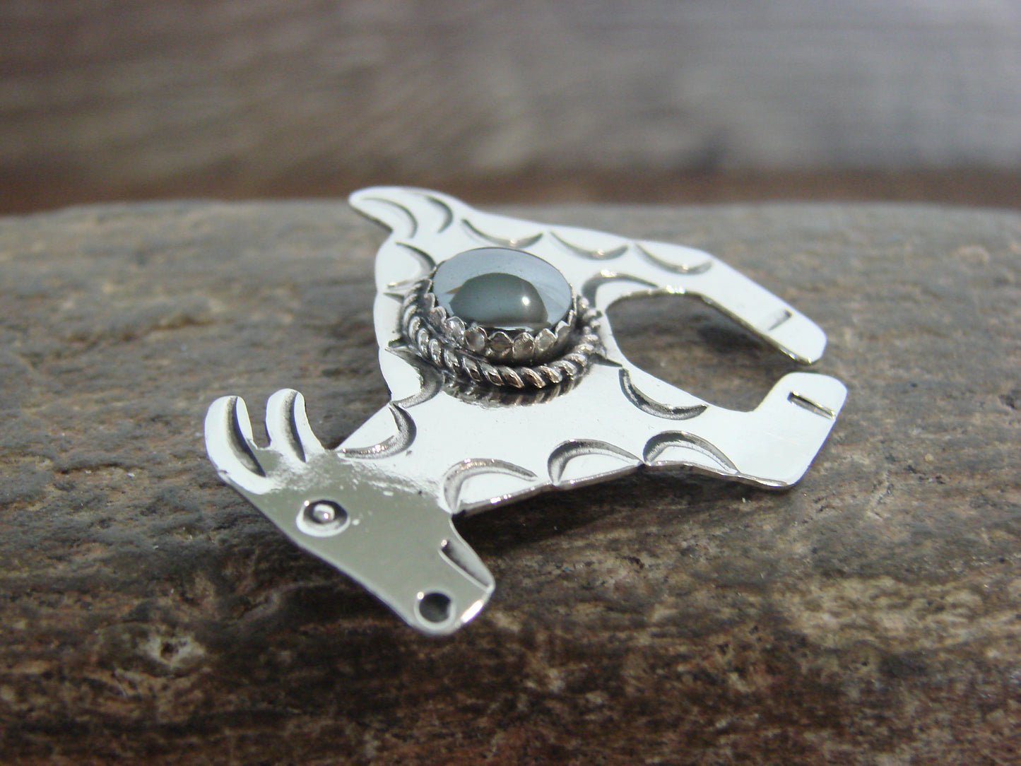 Native American Nickel Silver & Hematite Goat Pin - Cleveland