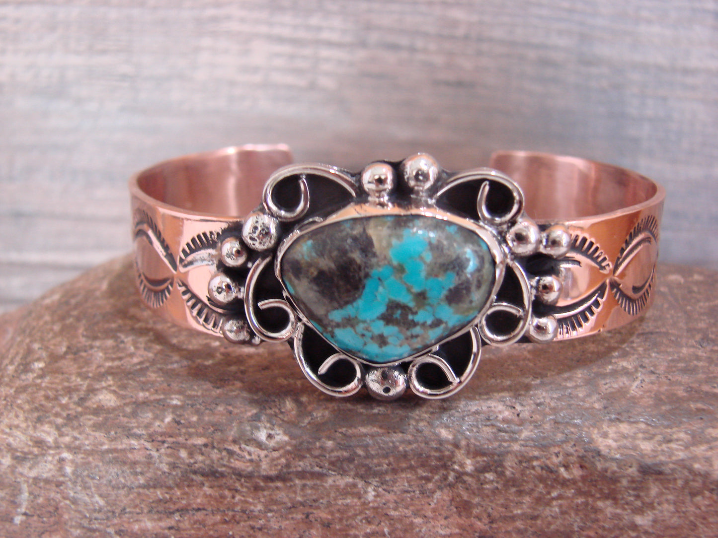 Native American Copper & Turquoise Bracelet by Cleveland