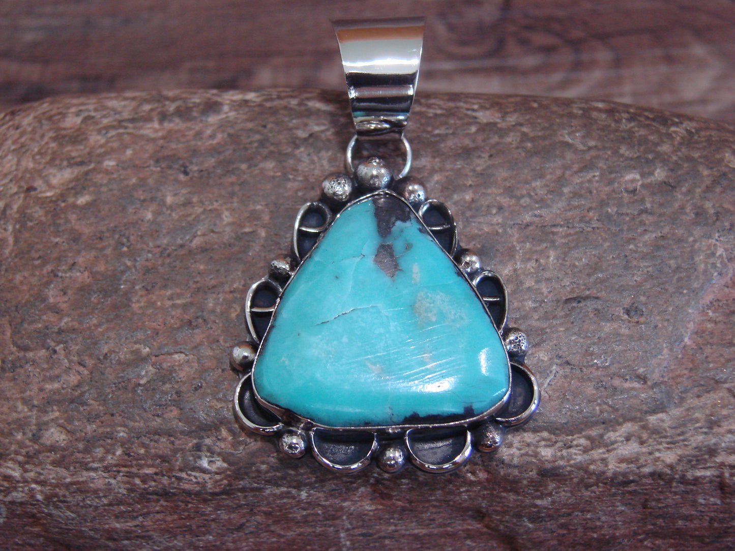 Native American Navajo Nickel Silver & Turquoise Pendant - Cleveland