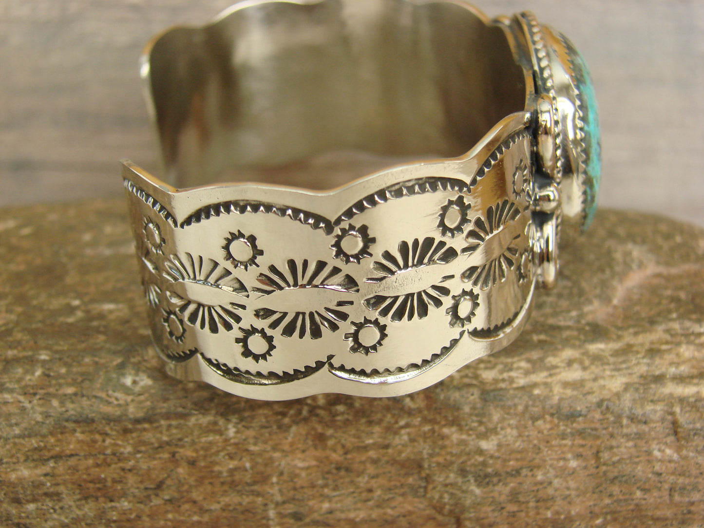 Native American Nickel Silver & Turquoise Bracelet by Cleveland