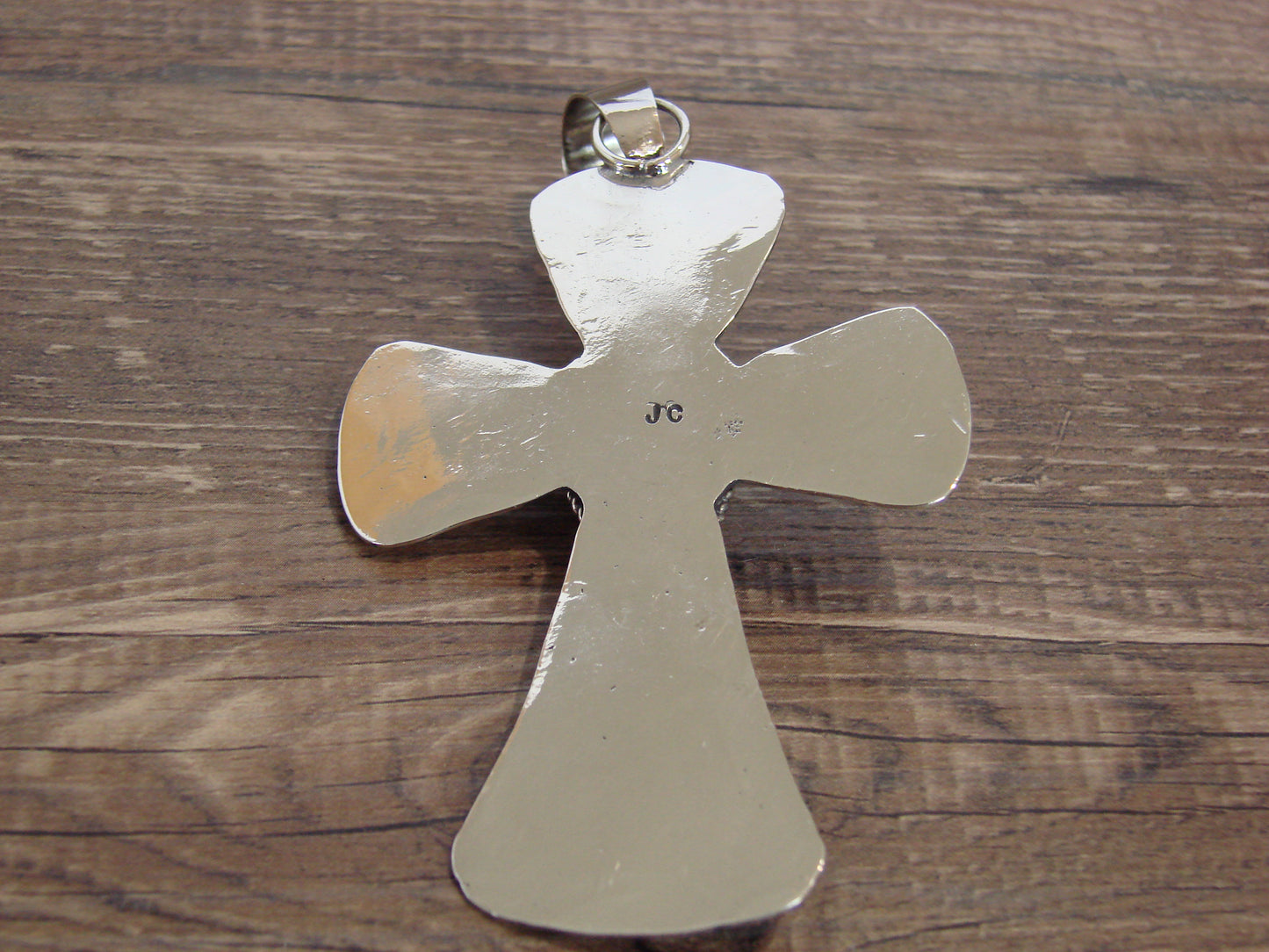 Large Native American Nickel Silver & Turquoise Cross Pendant - Cleveland