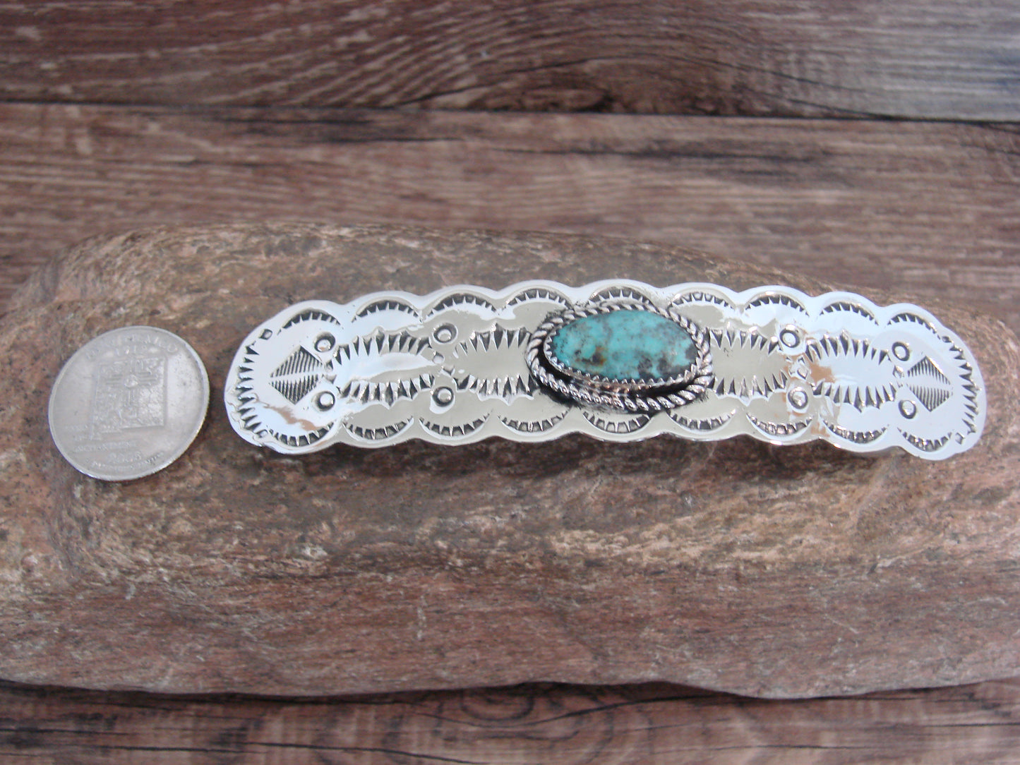Native American Nickel Silver & Turquoise Hair Barrette by Cleveland