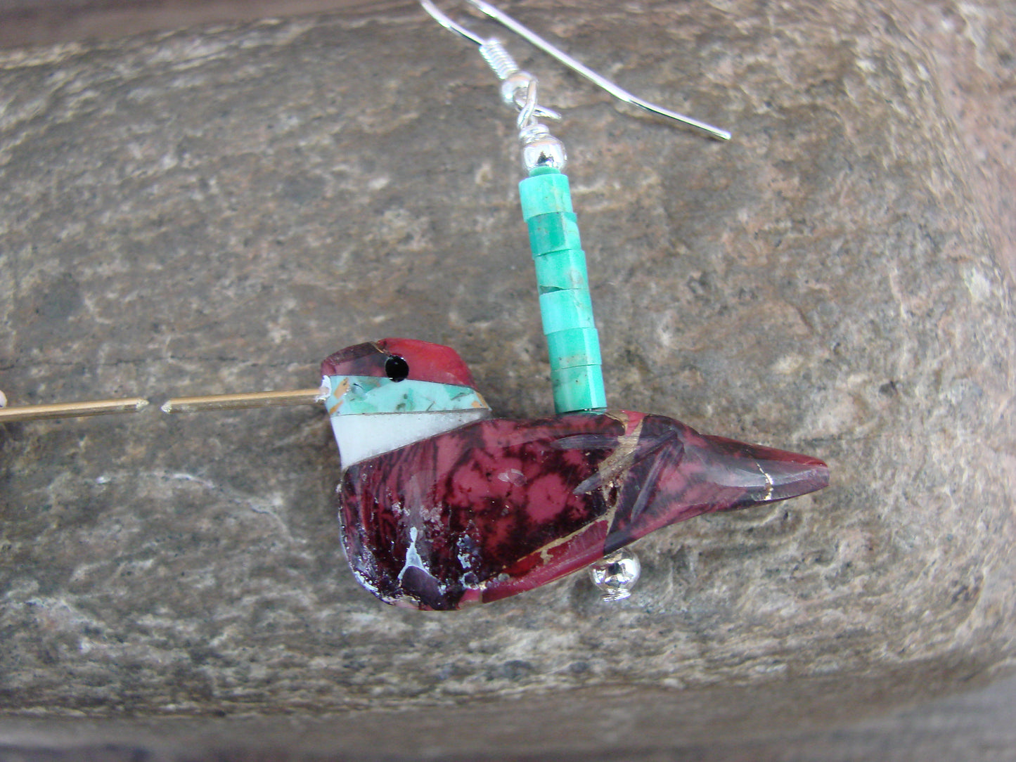 Purple Mohave Turquoise Bronze Aggregate Hummingbird Fetish Earrings - Mitchell