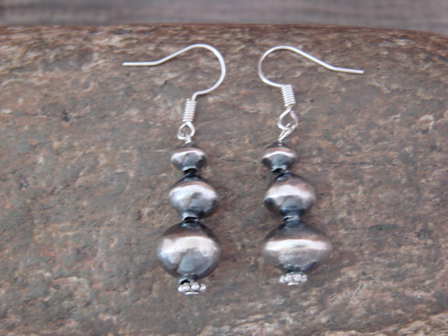 Native American Sterling Silver Navajo Pearl Dangle Earrings by Jim