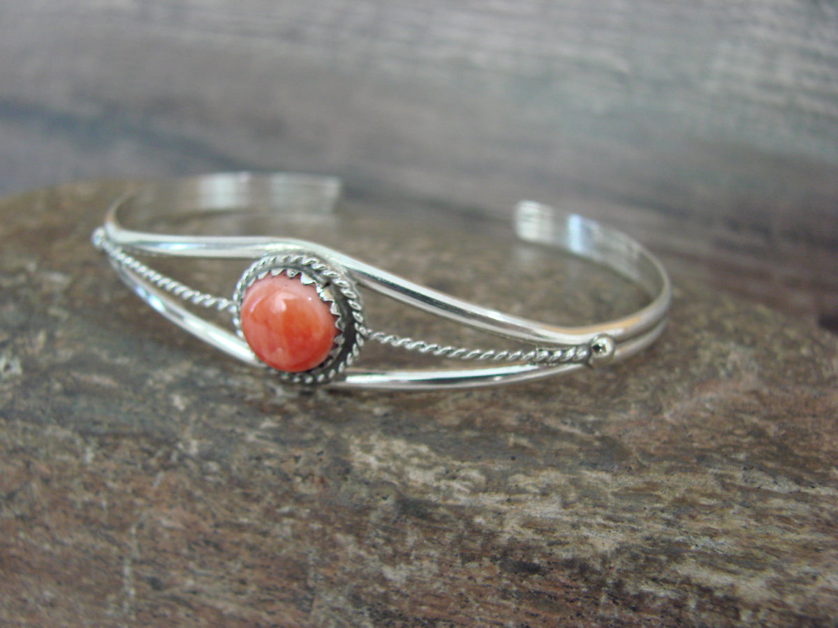 Native American Sterling Silver & Spiny Oyster Bracelet by White