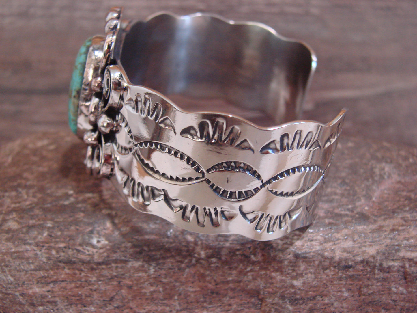 Native American Nickel Silver & Turquoise Bracelet by Cleveland