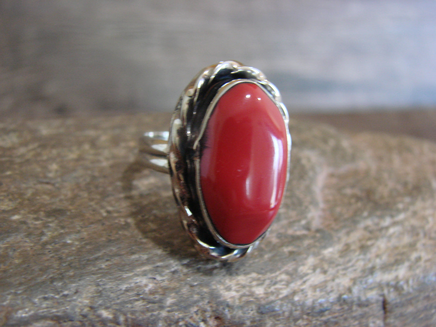 Native American Nickel Silver & Red Howlite Ring Size 7 - Cleveland