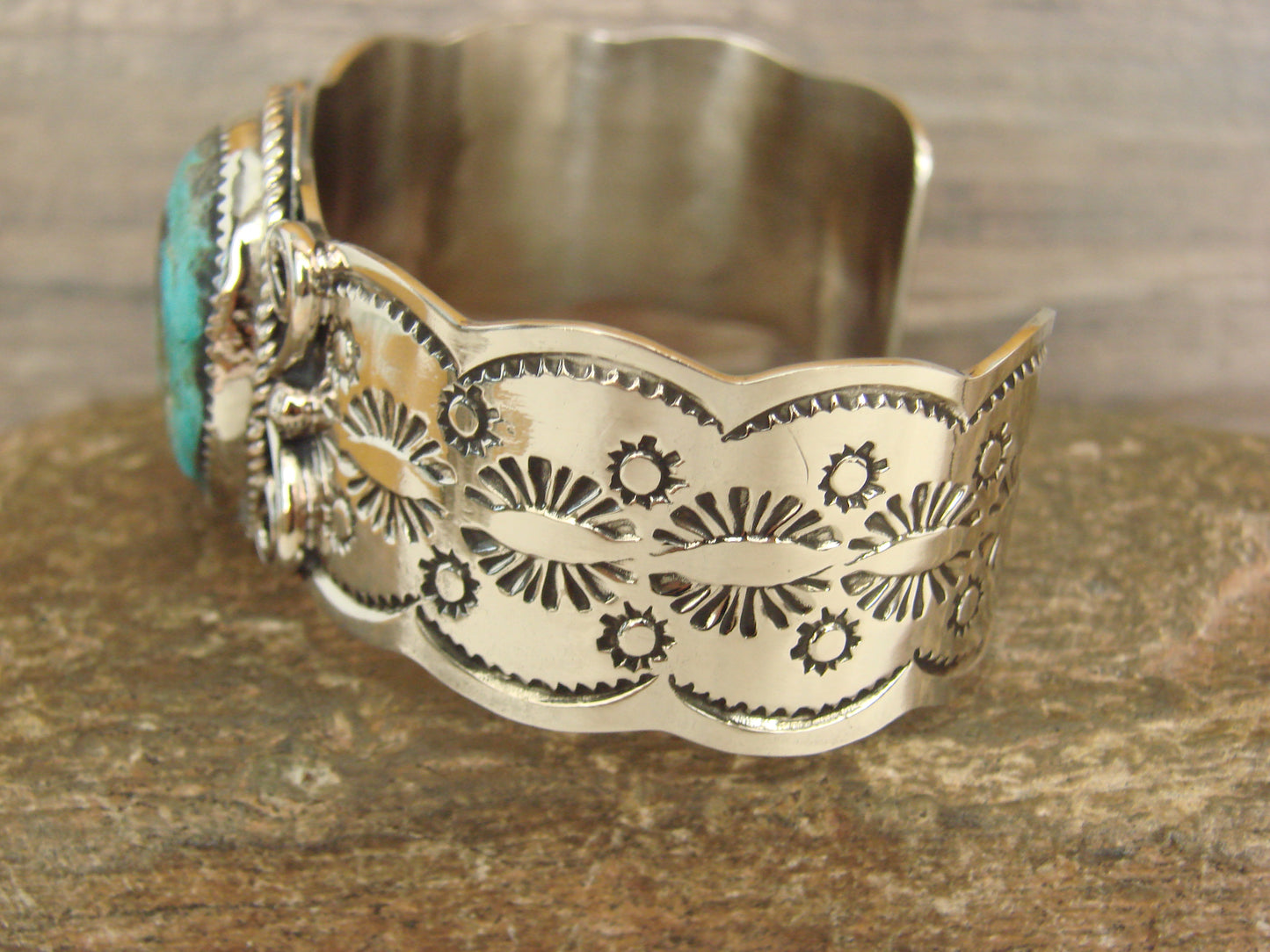 Native American Nickel Silver & Turquoise Bracelet by Cleveland