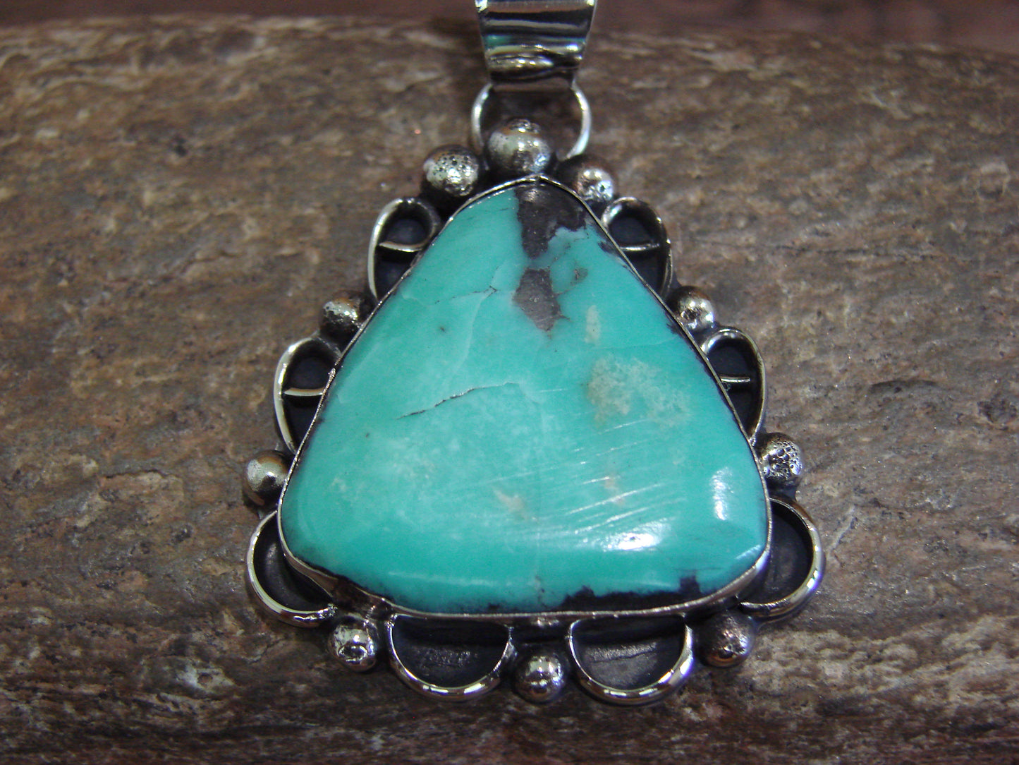 Native American Navajo Nickel Silver & Turquoise Pendant - Cleveland