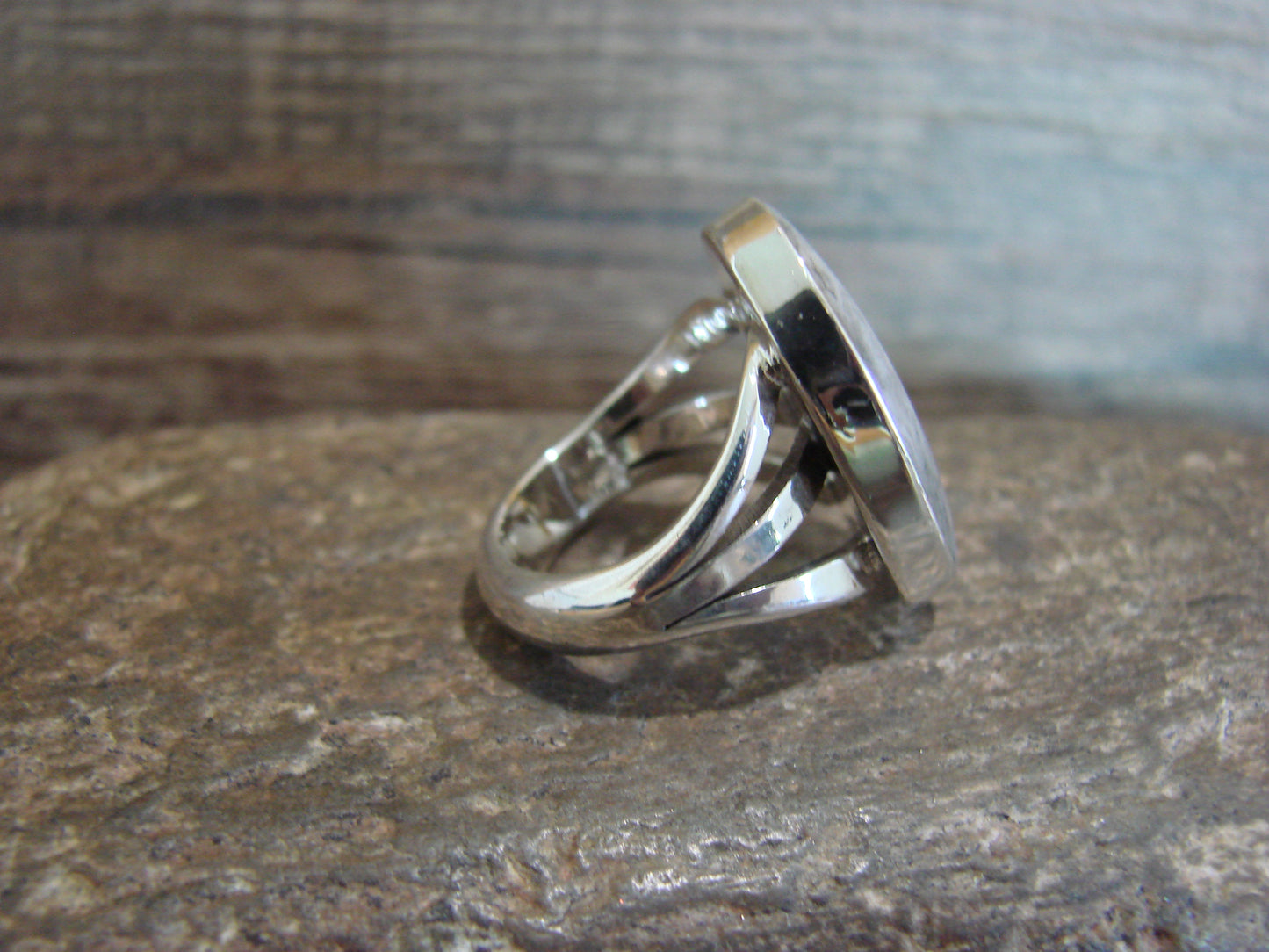 Native American Sterling Silver & White Buffalo Turquoise Ring by Smith - Size 6