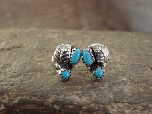 Native American Sterling Silver & Turquoise Feather Post Earrings by Joe