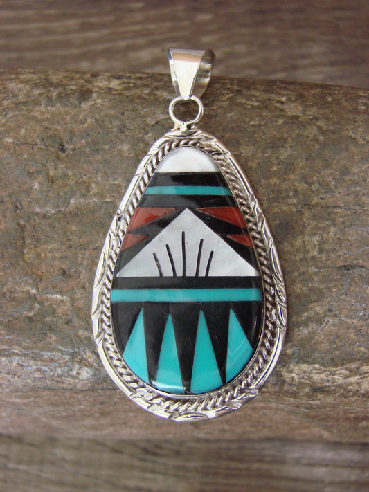 Native American Sterling Silver Multi Stone Inlay Pendant by Lamy
