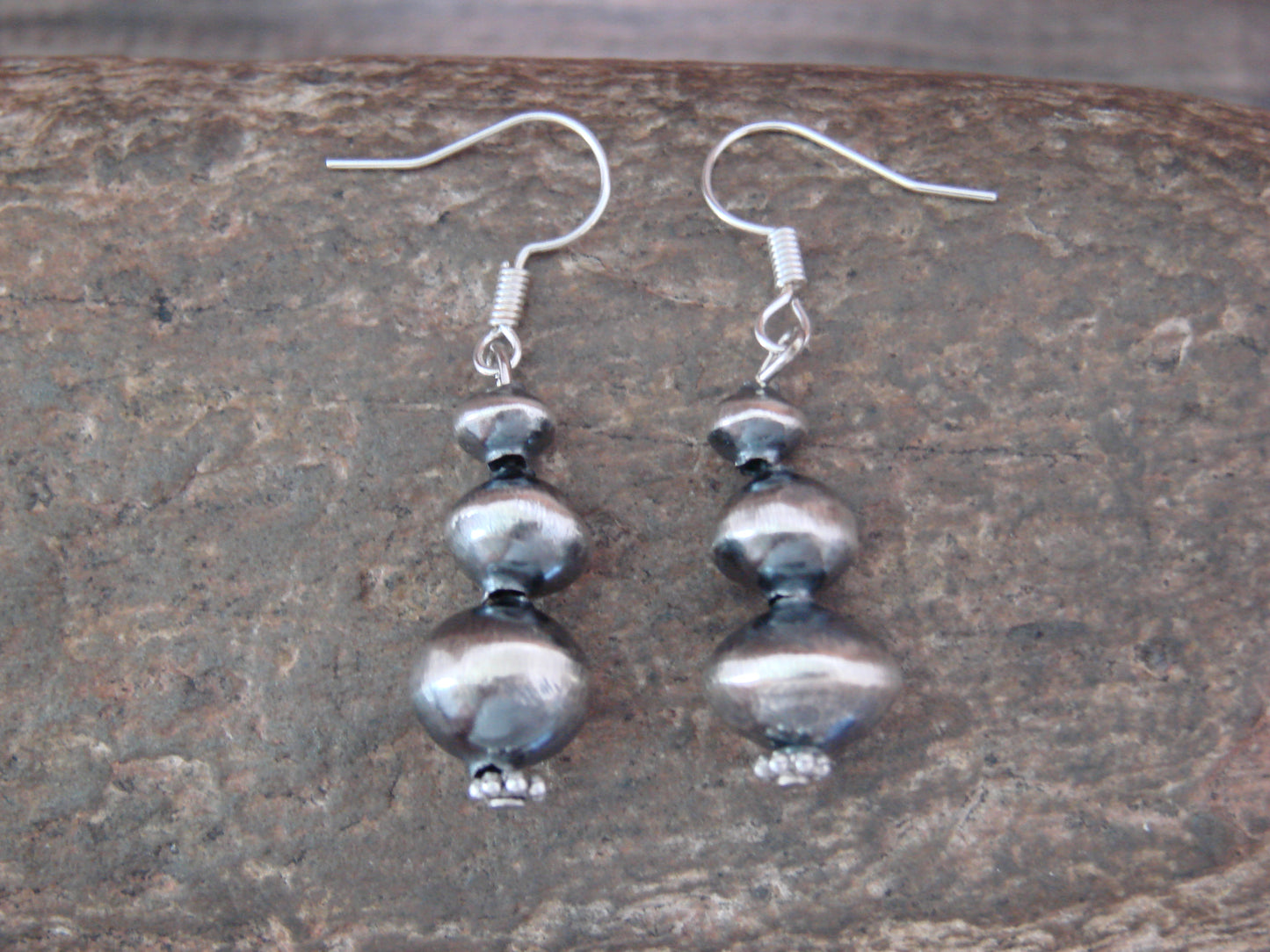 Native American Sterling Silver Navajo Pearl Dangle Earrings by Jim