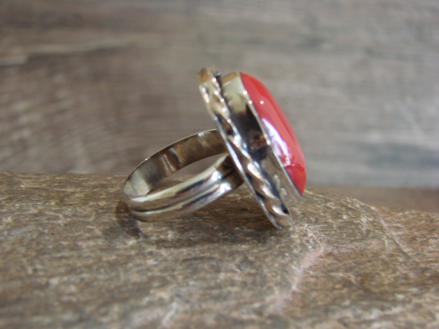 Native American Nickel Silver & Red Howlite Ring Size 7 - Cleveland