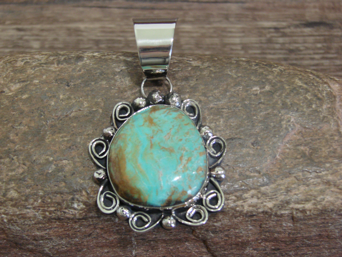 Native American Nickel Silver & Turquoise Pendant - Cleveland