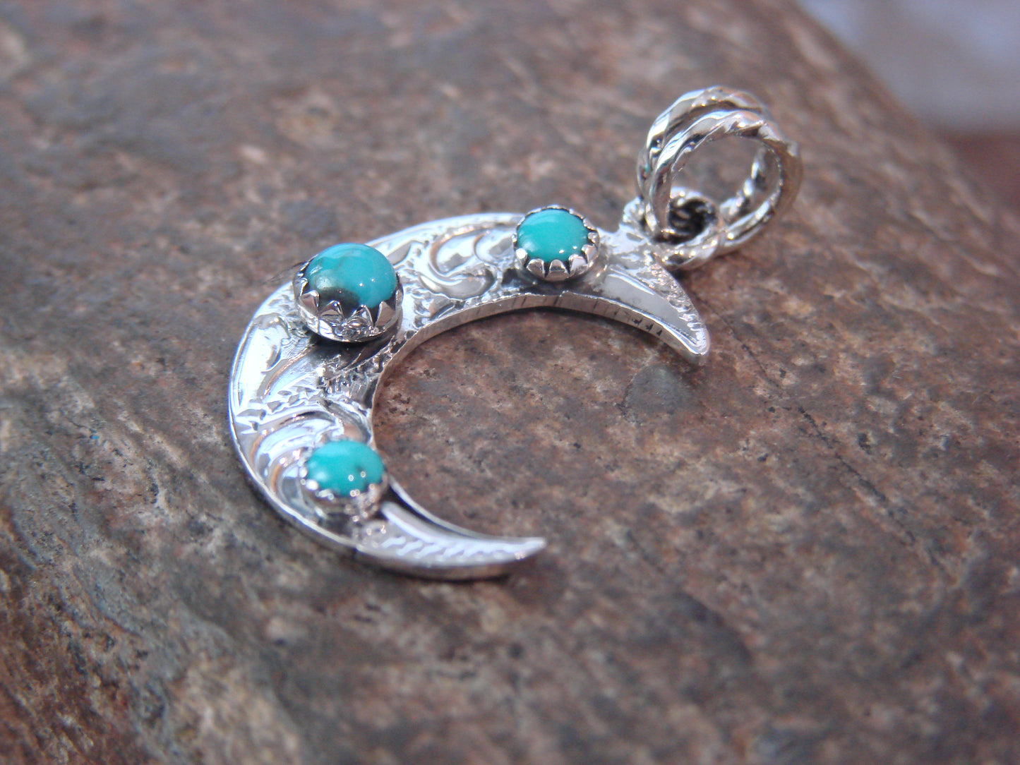 Native American Sterling Silver Turquoise Moon Pendant - Belin