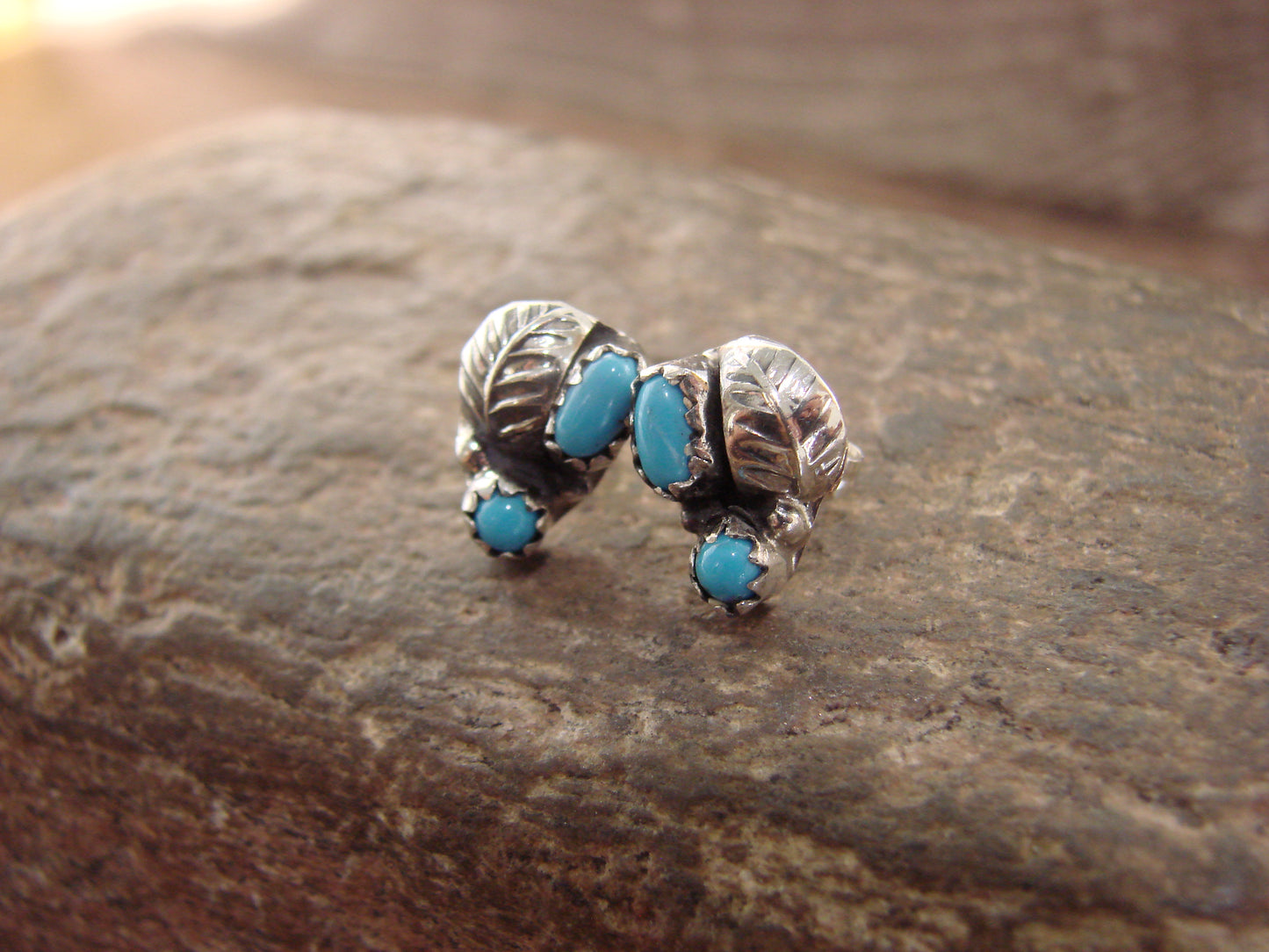 Native American Sterling Silver & Turquoise Feather Post Earrings by Joe