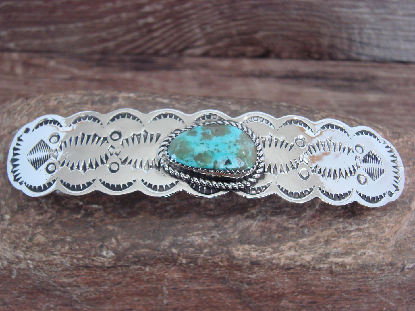Native American Nickel Silver & Turquoise Hair Barrette by Cleveland