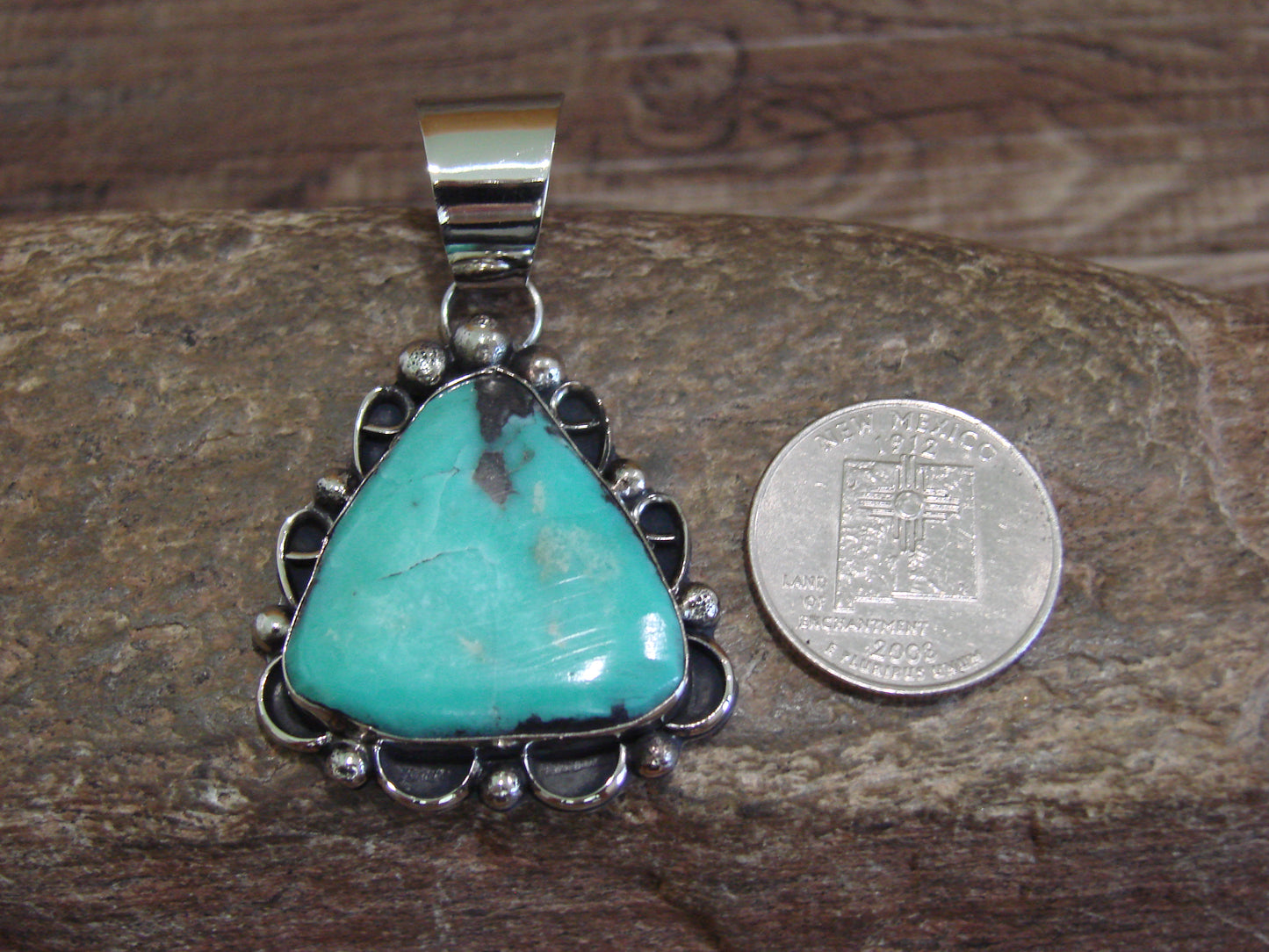 Native American Navajo Nickel Silver & Turquoise Pendant - Cleveland
