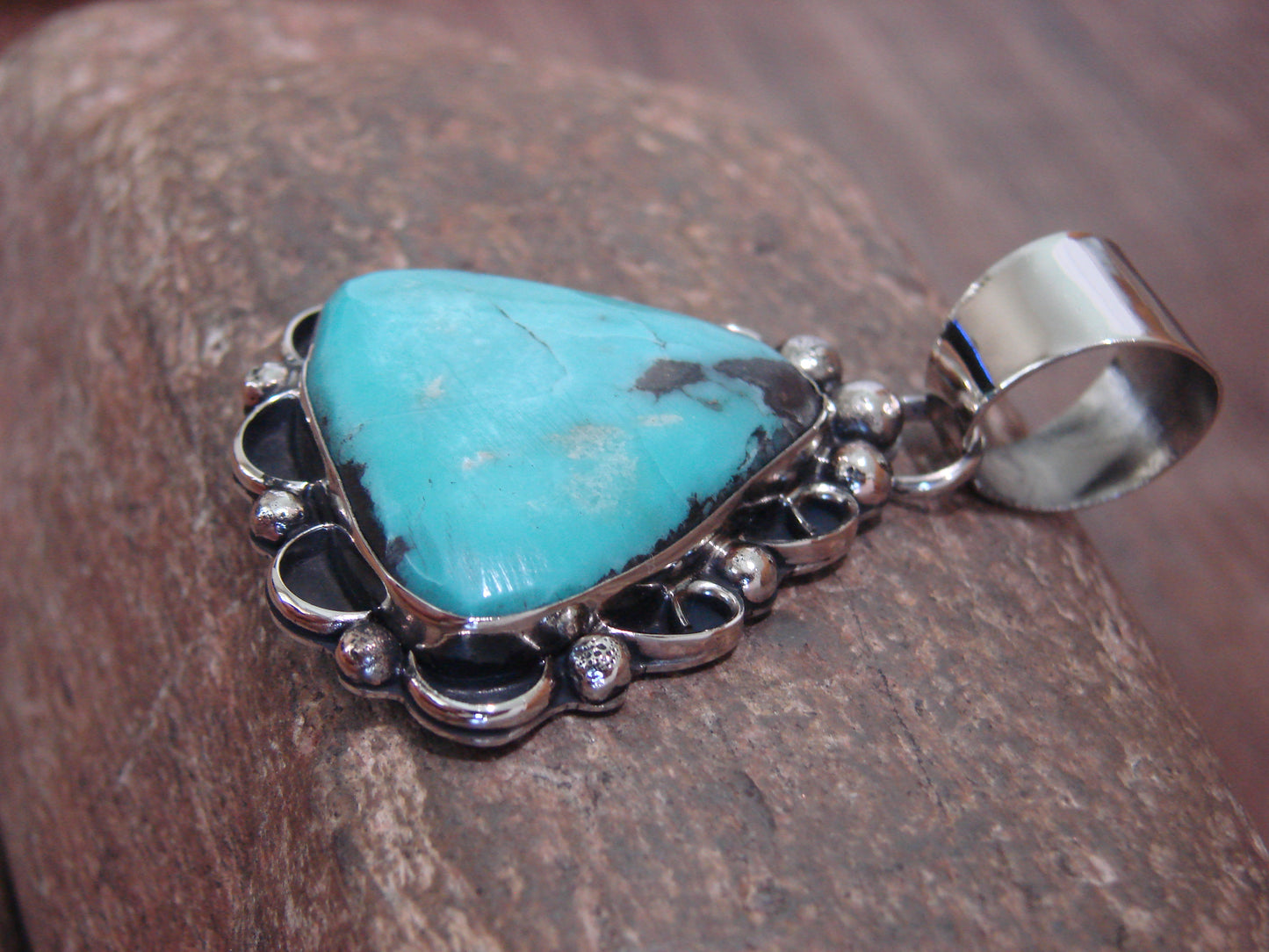 Native American Navajo Nickel Silver & Turquoise Pendant - Cleveland