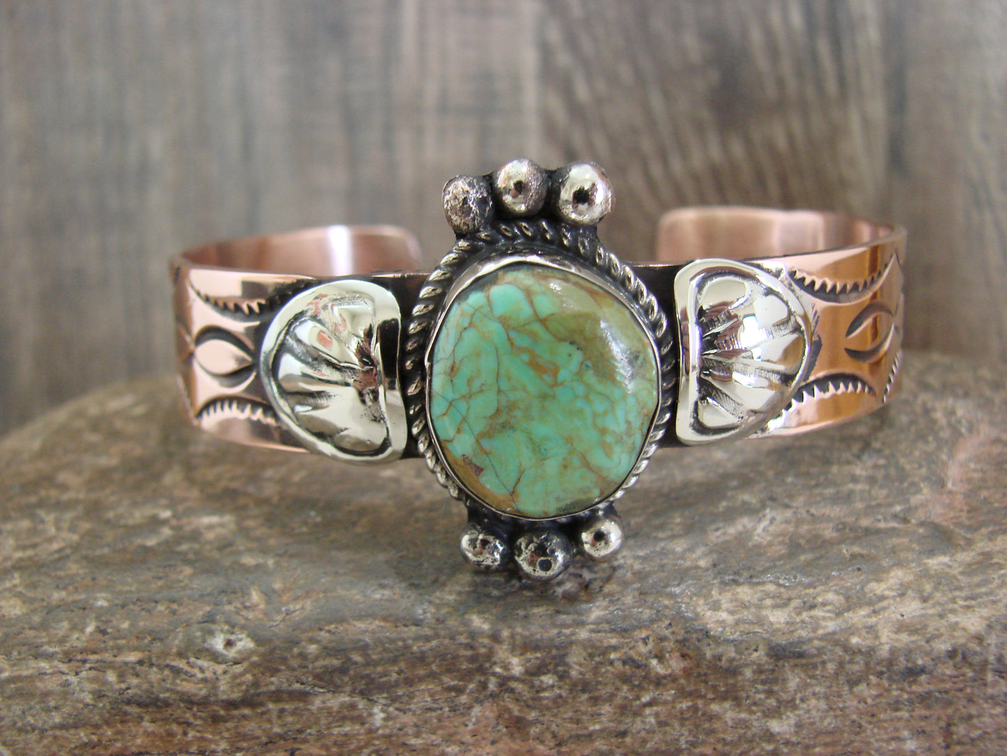 Native American Copper & Turquoise Bracelet by Cleveland