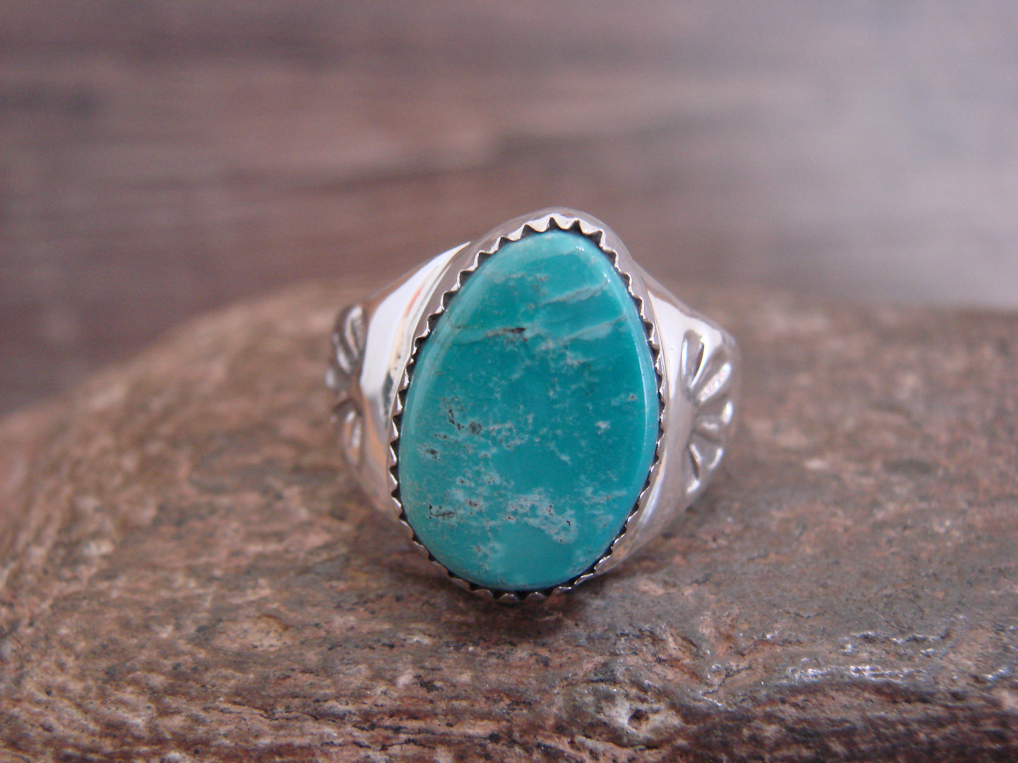 Native American Sterling Silver & Turquoise Ring by Bekis - Size 9.5