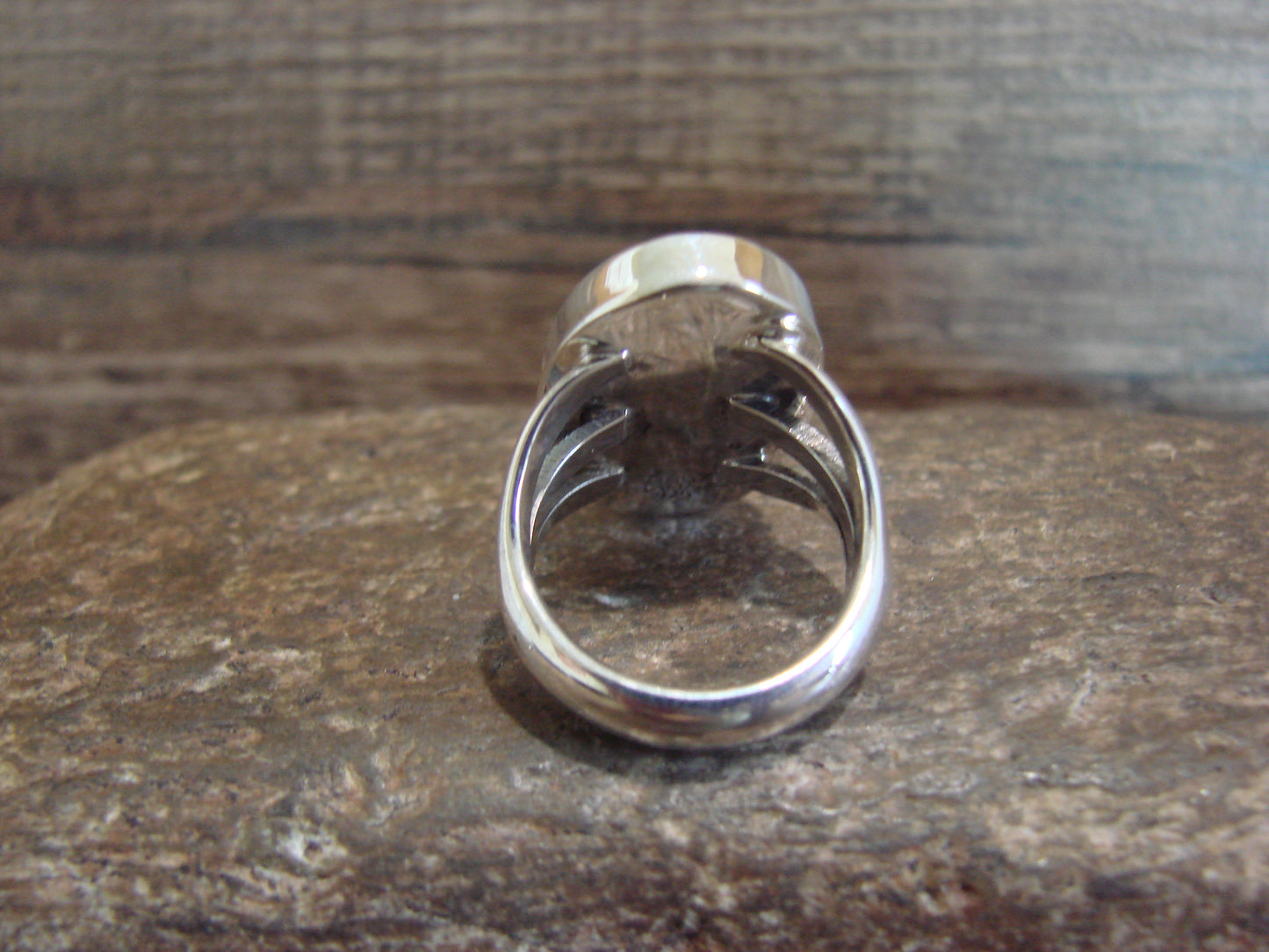 Native American Sterling Silver & White Buffalo Turquoise Ring by Smith - Size 6