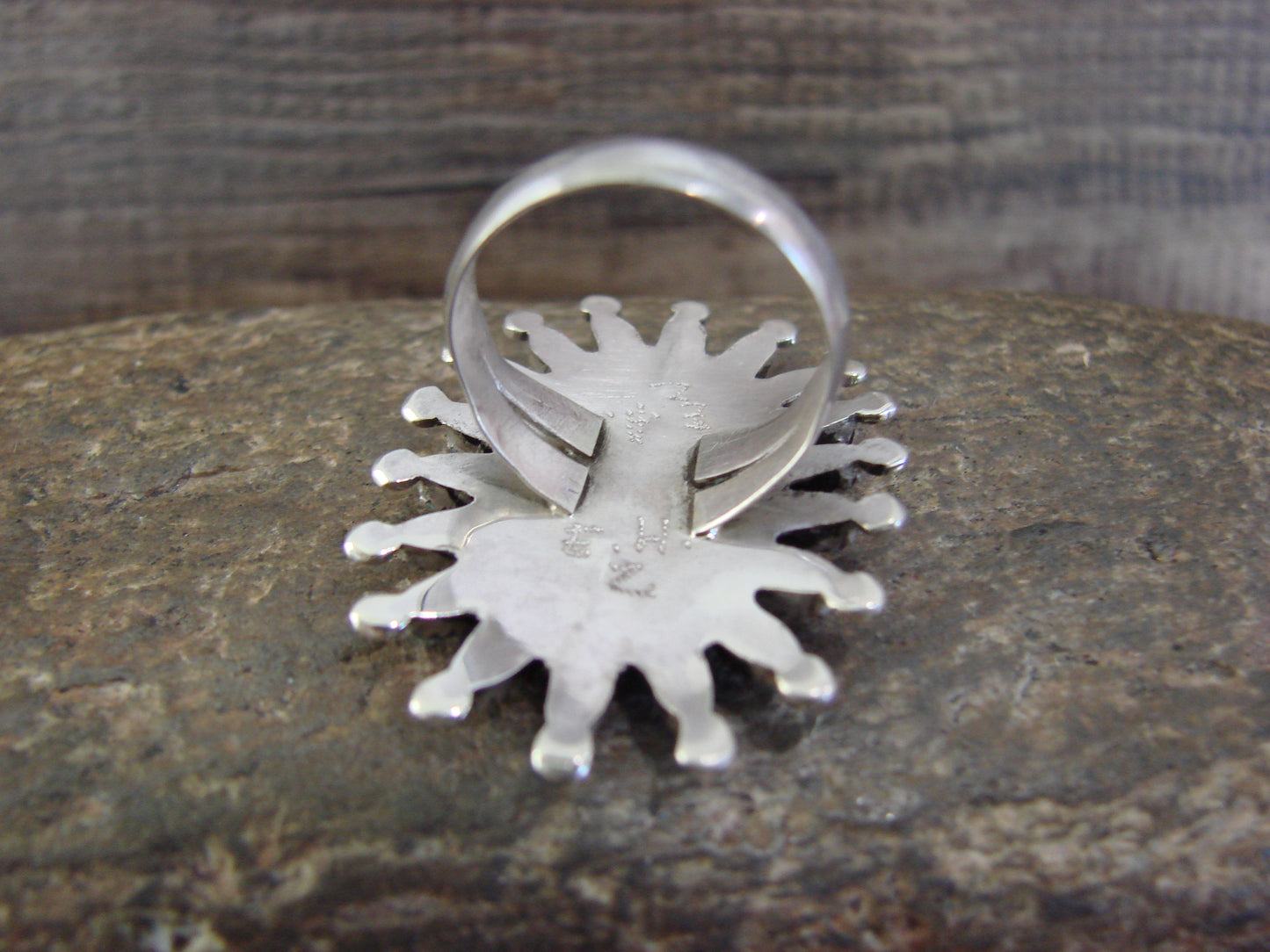 Native American Sterling Silver & Turquoise Cluster Needlepoint Ring - Hustito - Size 7