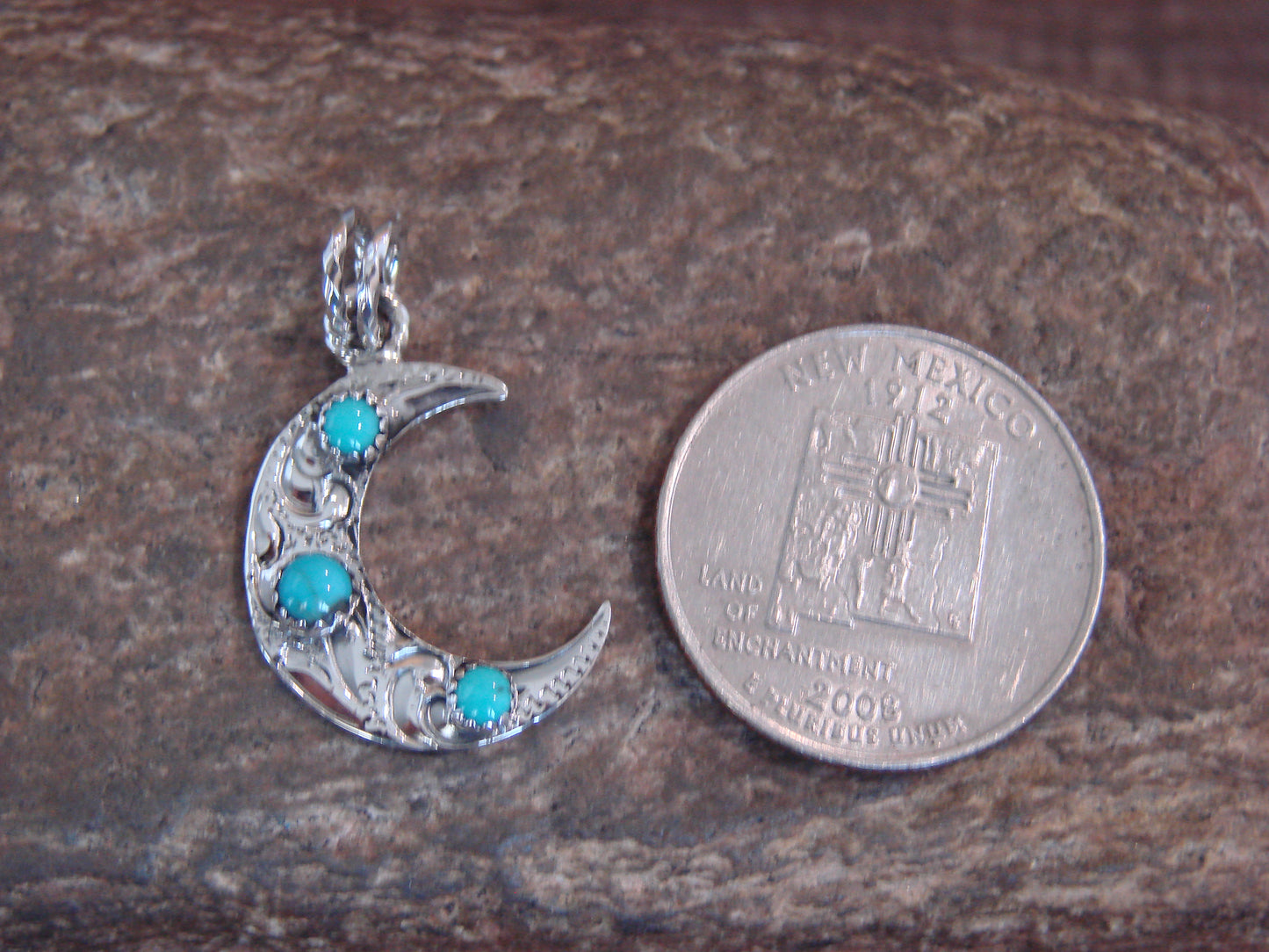 Native American Sterling Silver Turquoise Moon Pendant - Belin