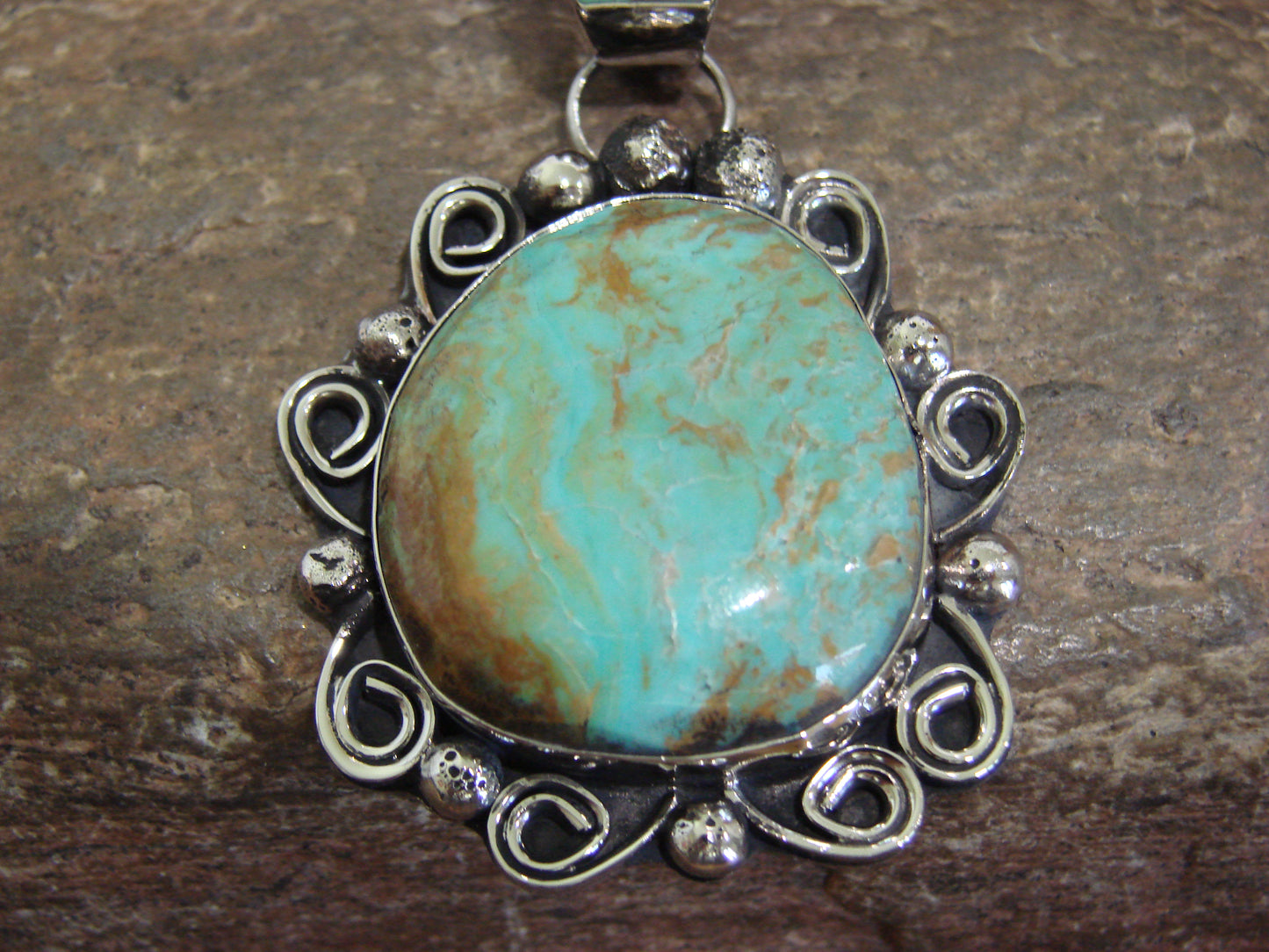 Native American Nickel Silver & Turquoise Pendant - Cleveland