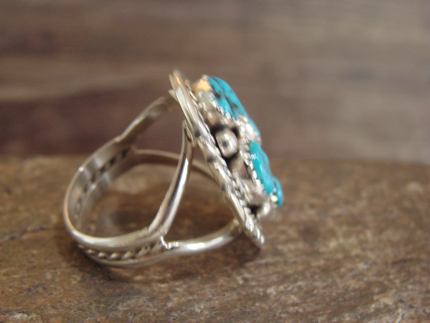 Native American Sterling Silver Turquoise Cluster Ring - Chee - Size 7