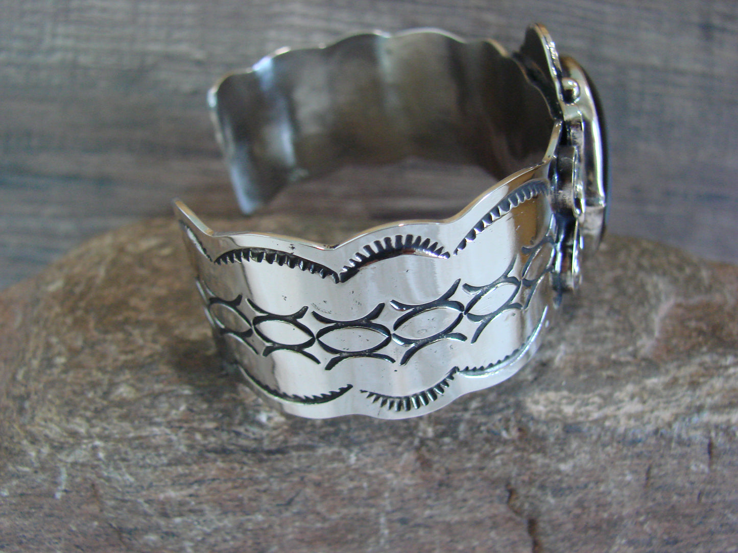 Navajo Indian Nickel Silver & Onyx Bracelet by Cleveland