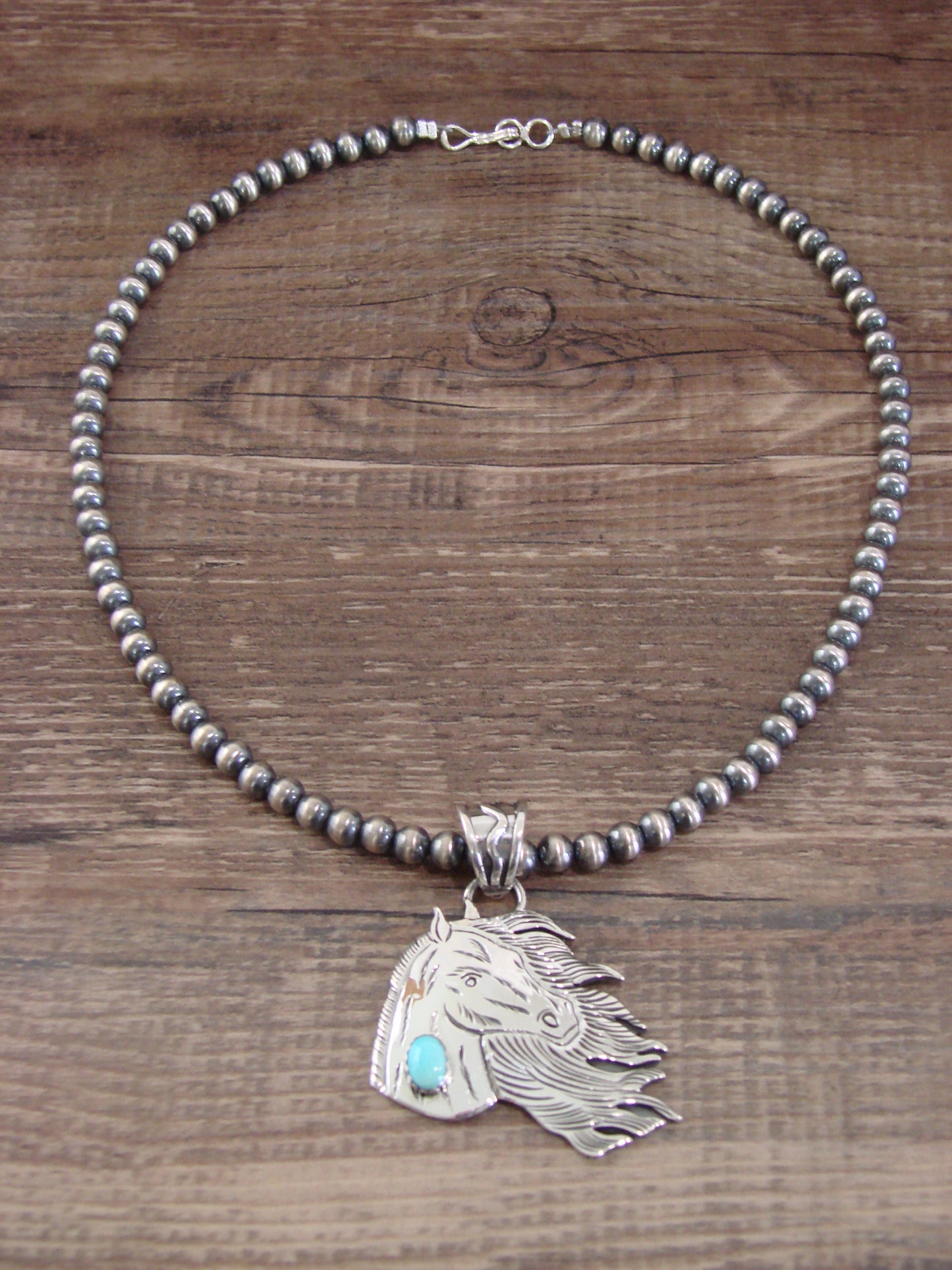 Native American 16" Sterling Silver & Turquoise Horse Necklace by Delgarito
