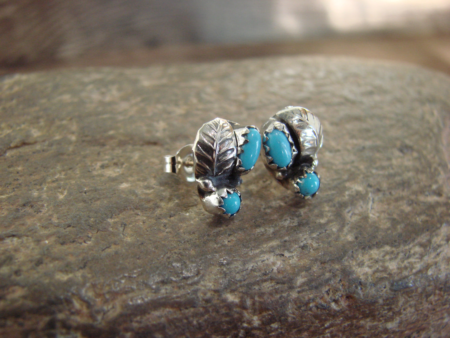 Native American Sterling Silver & Turquoise Feather Post Earrings by Joe
