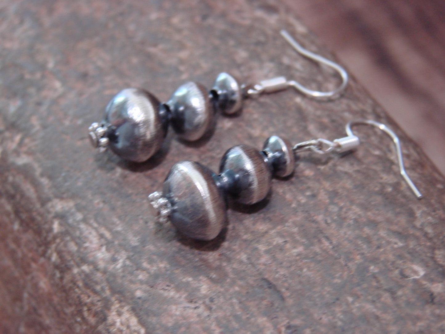 Native American Sterling Silver Navajo Pearl Dangle Earrings by Jim